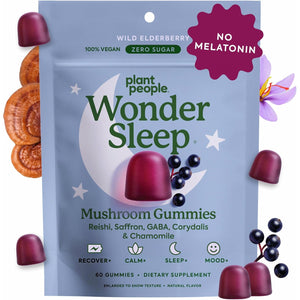Plant People Wondersleep Mushroom Gummies Supplement for Sleep, No Melatonin Sleep Gummies with Reishi Mushroom, Saffron & Chamomile, Wild Elderberry Flavor, Sugar-Free (60 Count)