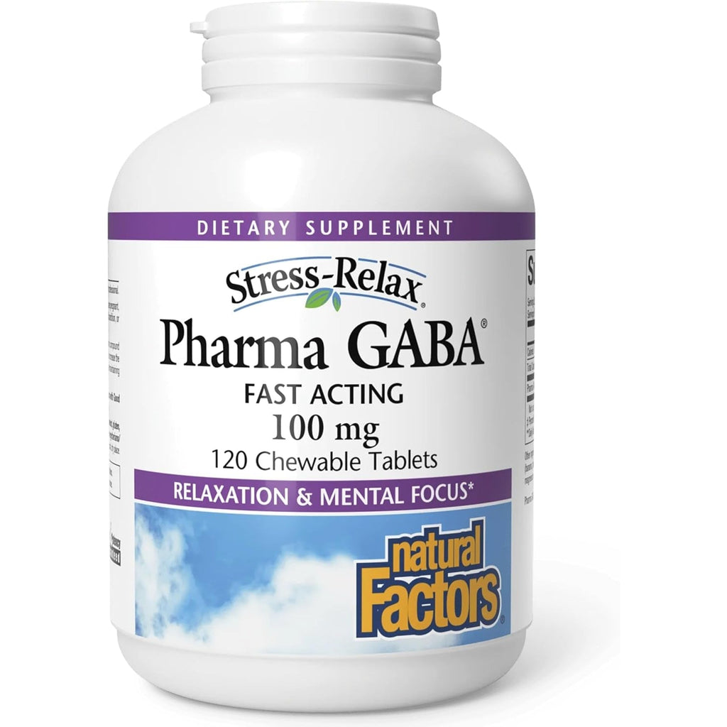 Natural Factors Pharma GABA - Dietary Supplement Supports Calm Sleep & Sleep Quality - Natural, Fast-Working Supplement Aids Focus & Brain Health - 120 Chewable Tablets (60 Servings)