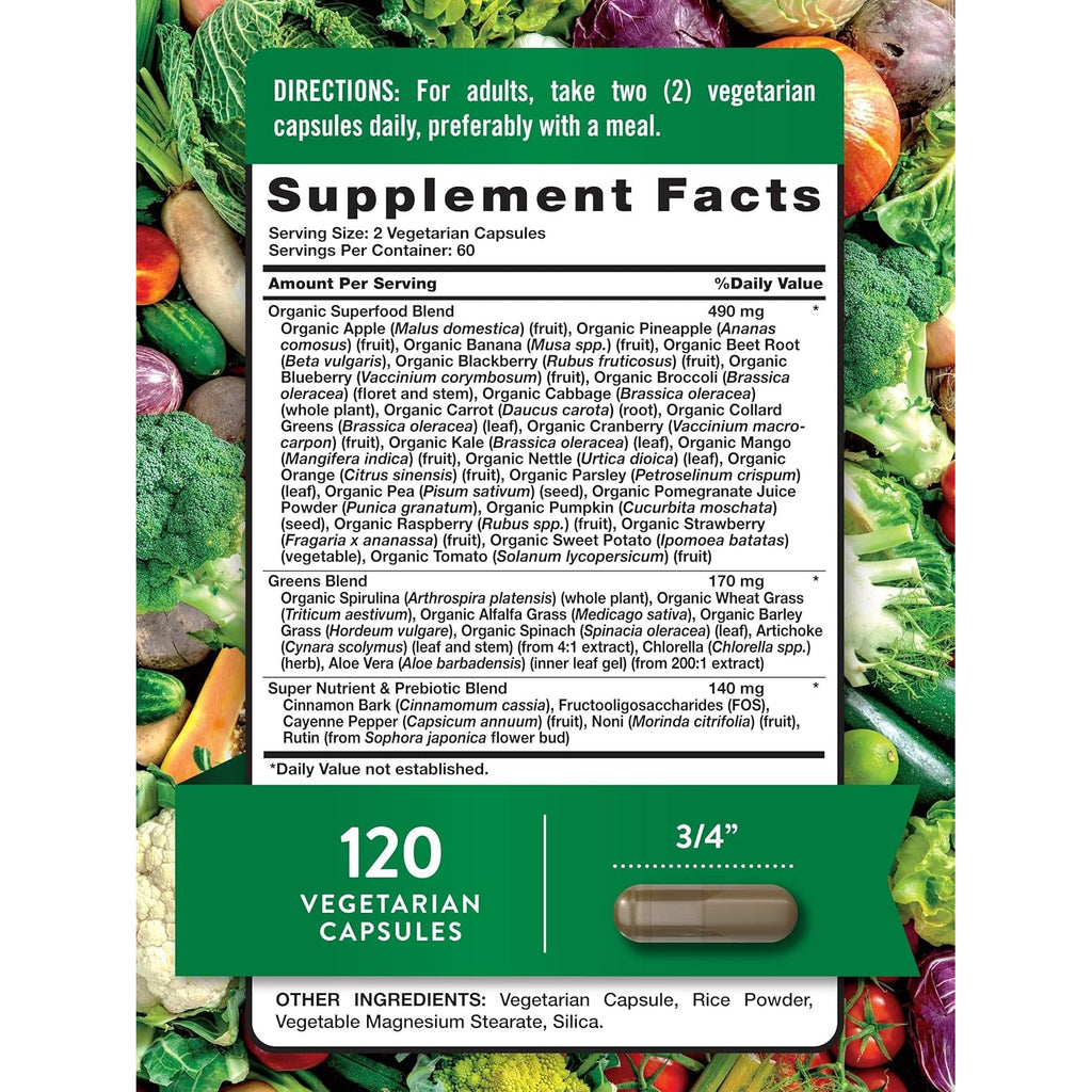 Nature'S Truth Fruit and Veggies Supplement | 120 Vegetarian Capsules | 20+ Fruits & Vegetables | Vegetarian, Non-Gmo, and Gluten Free Supplement