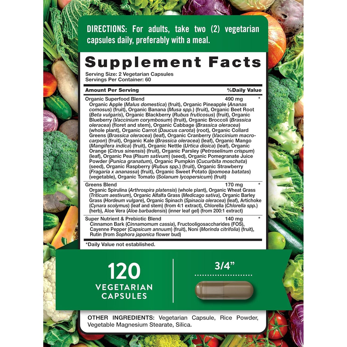 Nature'S Truth Fruit and Veggies Supplement | 120 Vegetarian Capsules | 20+ Fruits & Vegetables | Vegetarian, Non-Gmo, and Gluten Free Supplement