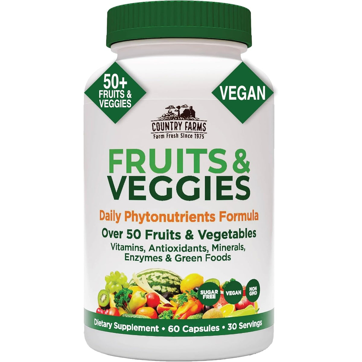 COUNTRY FARMS Super Fruits and Veggies Capsules, Whole Food Supplement, Powerful Antioxidant, Supports Energy, Immune Health, Boosts Digestive Health, 30 Super Foods, 30 Servings
