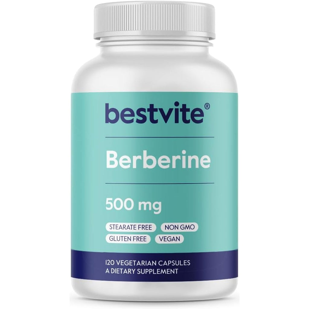 BESTVITE Berberine 500Mg per Capsule (120 Vegetarian Capsules) - No Fillers - No Stearates - No Flow Agents - Vegan - Gluten Free - Non GMO