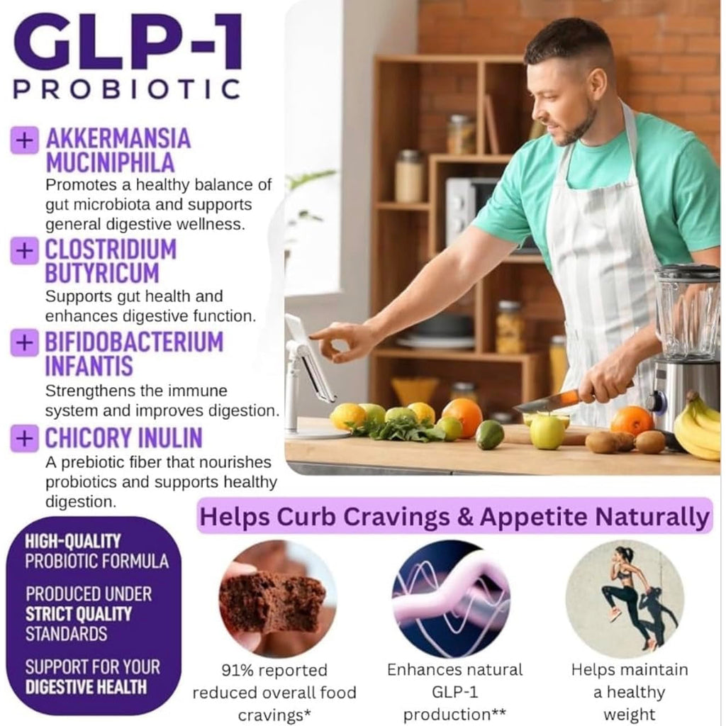 GLP-1 Weight Loss Supplement with Akkermansia - Reduce Hunger & Cravings, Support Fat Loss & Metabolism, Boost Natural GLP1 Production, Appetite Suppressant for Men & Women