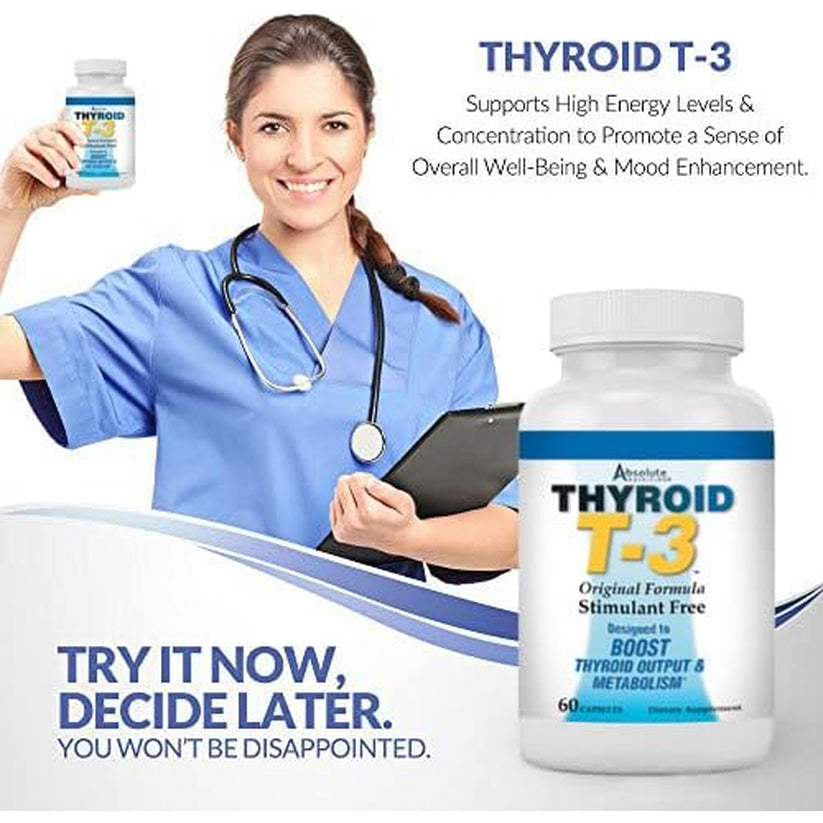 Absolute Nutrition Fat Burning Metabolism Boosting Supplement, Thyroid T-3, 60 Capsules, Off-White, 120