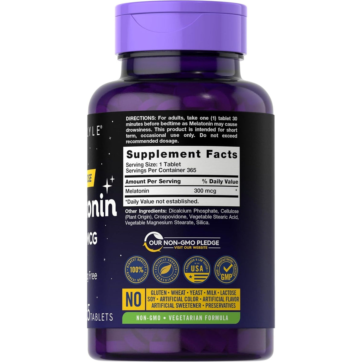 Carlyle Melatonin 300 Mcg | 365 Tablets | Low Dose | Vegetarian, Non-Gmo, Gluten Free