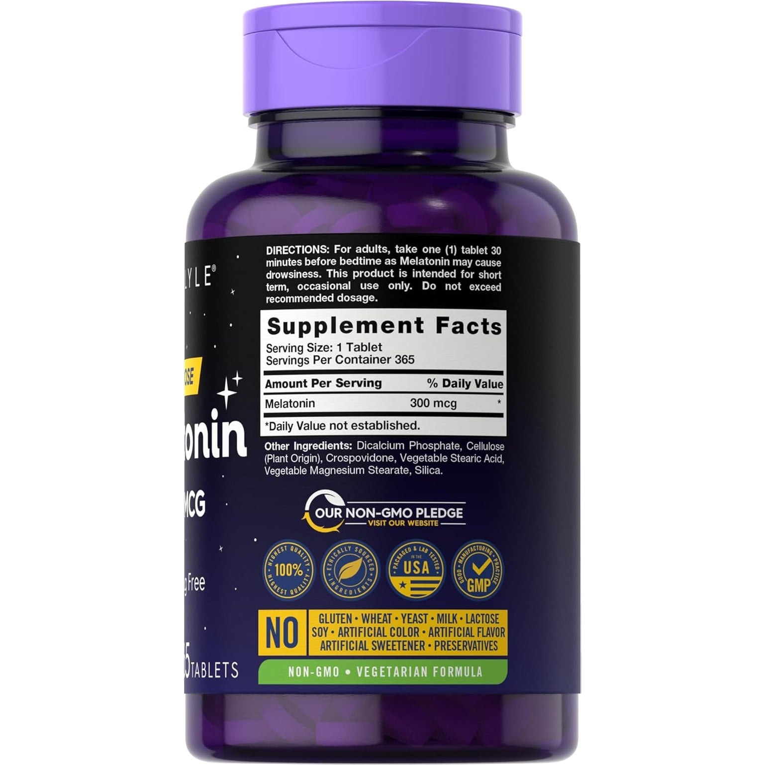 Carlyle Melatonin 300 Mcg | 365 Tablets | Low Dose | Vegetarian, Non-Gmo, Gluten Free