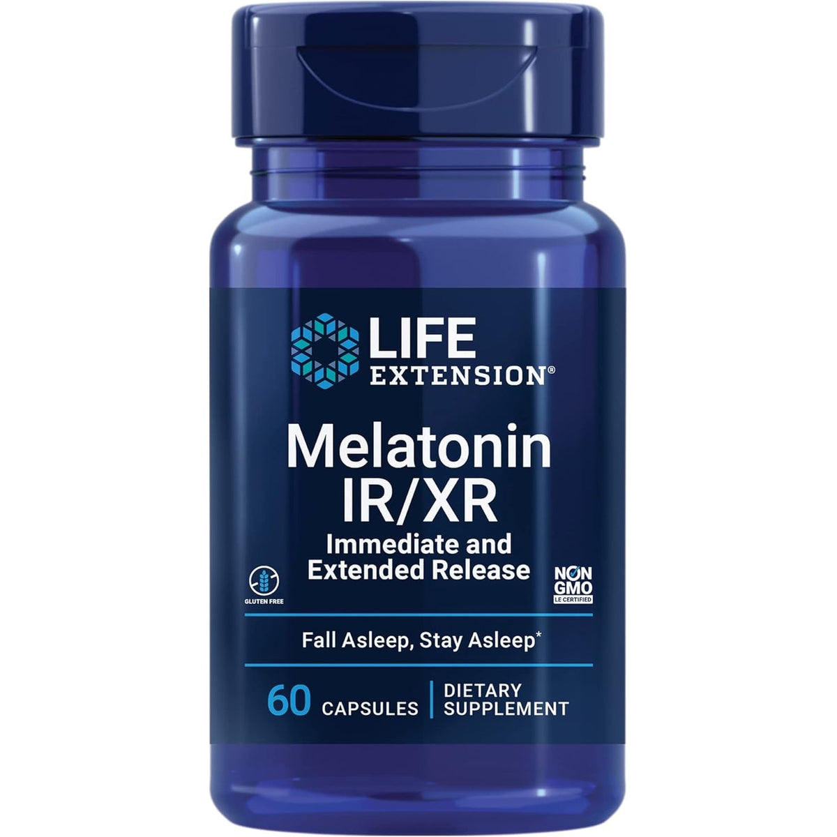 Life Extension Melatonin IR/XR, 1.5 Mg, Immediate- and Extended-Release Formula for Optimal Sleep Support, Healthy Circadian Rhythms, Cellular Defense, Gluten-Free, Non-Gmo, 60 Capsules