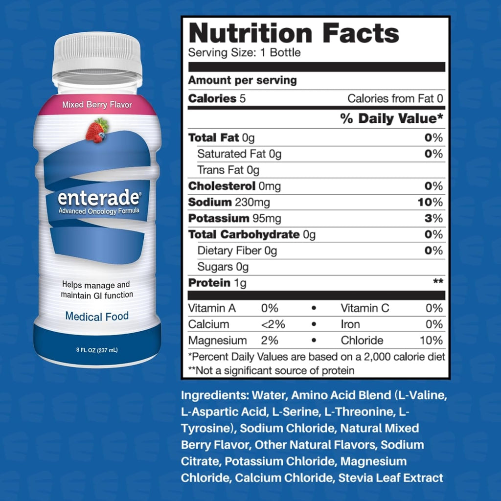 Enterade Advanced Oncology, Mixed Berry (12 Bottles) - Formula to Reduce GI Side Effects, Chemotherapy Must Haves for Women and Men, Chemo Supportive Care Beverage, Liquid, 8 Oz Bottles