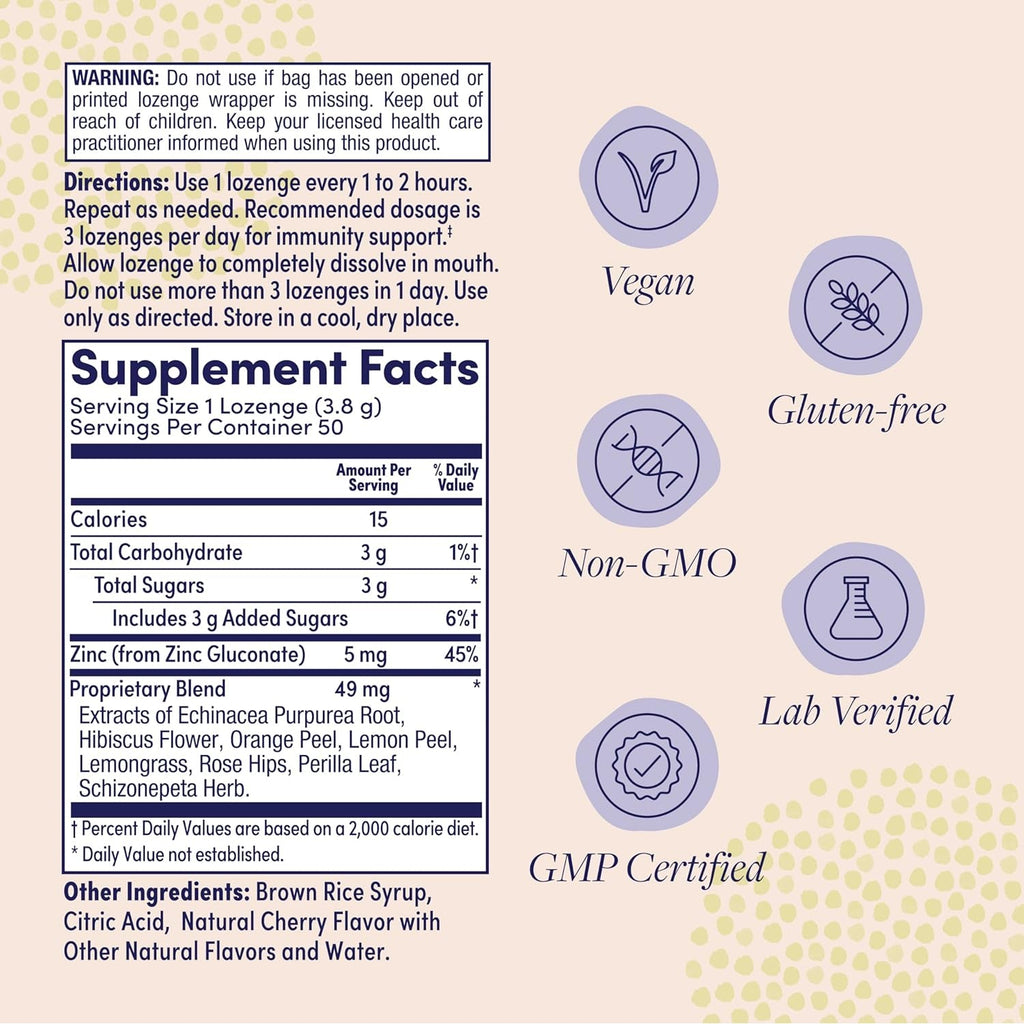 ZAND Immunity Cherry Echinacea Zinc Throat Lozenges 2 Pack - Good-For-You Dry Mouth Lozenges - Immune Support Supplement with Zinc 5Mg - Soothe a Dry Throat - Natural Flavor, Gluten Free, 50Ct Ea