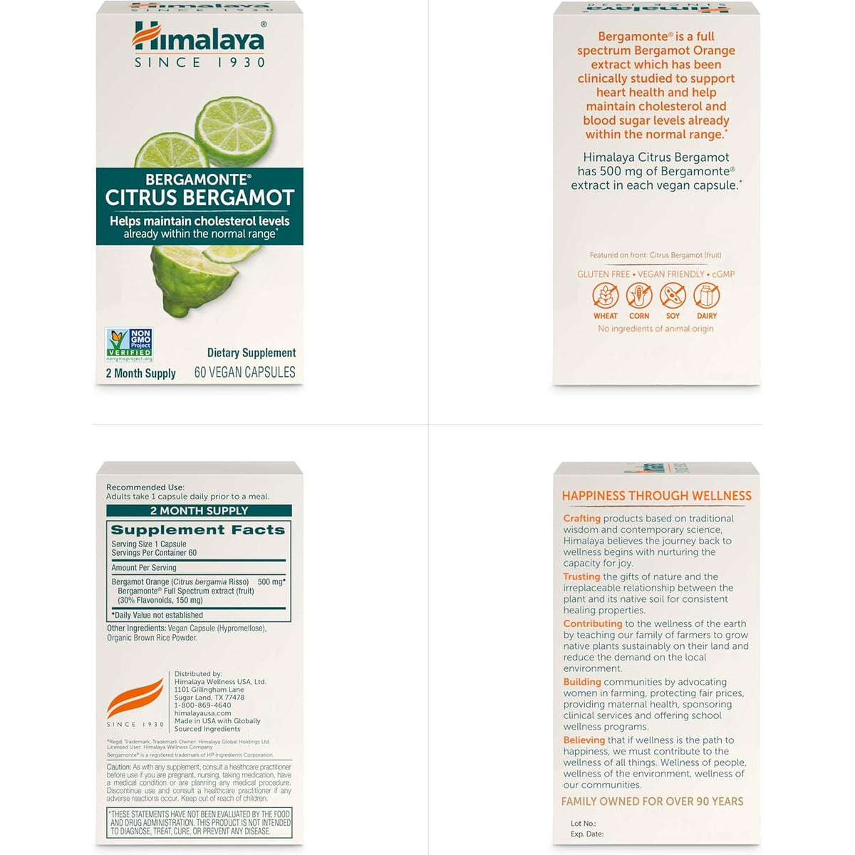 Himalaya Citrus Bergamot, Herbal Supplement for Daily Wellness, Vegan, Gluten Free, 500 Mg Bergamonte® Extract, 60 Capsules