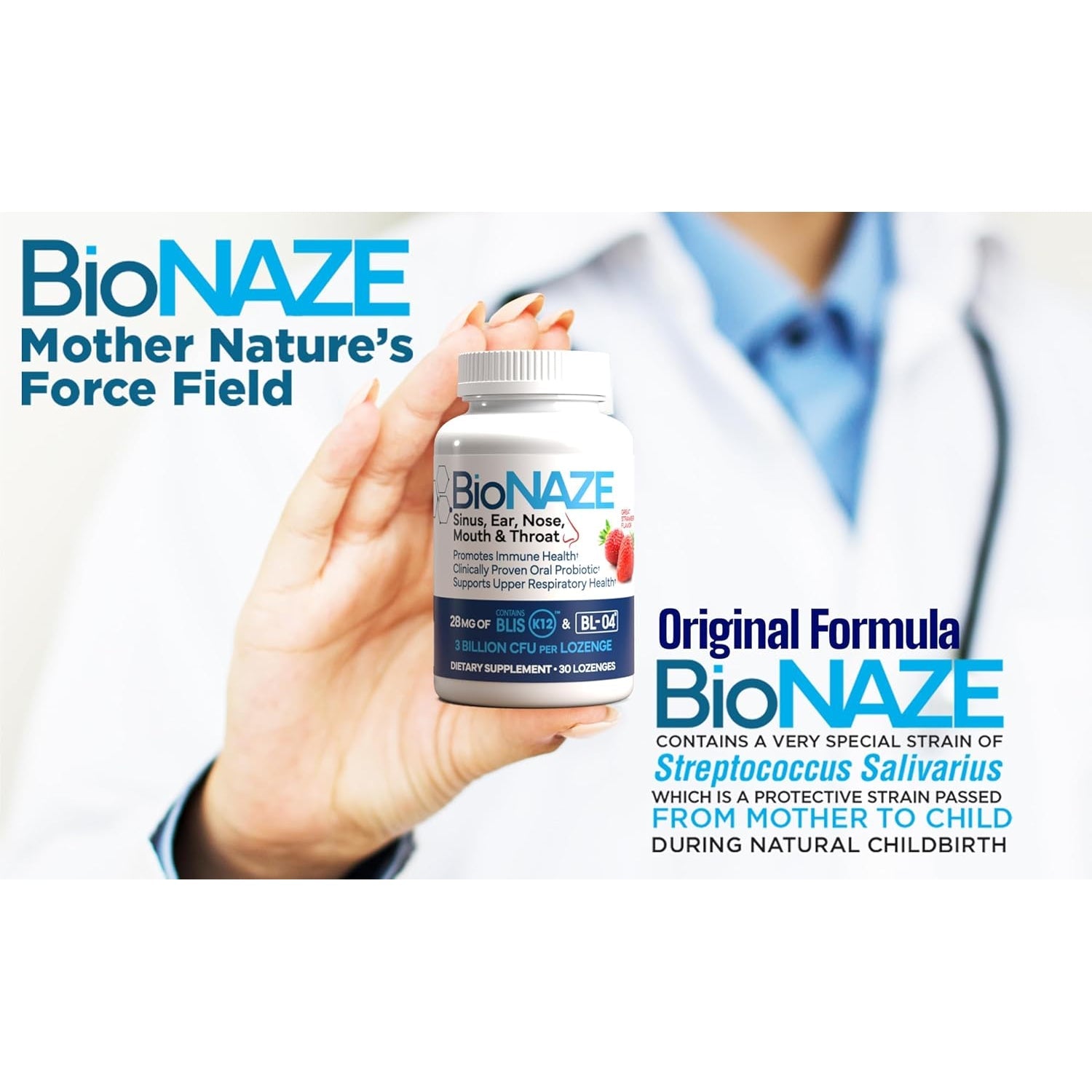 Bionaze Oral Probiotic BLIS K12 & BL-04 for Sinus, Tonsil Stones, Bad Breath, Post Nasal Drip, Throat, Mouth, Teeth & Gut - Improve Oral & Respiratory Health. Clinically Proven Probiotic Strains 30 Ct
