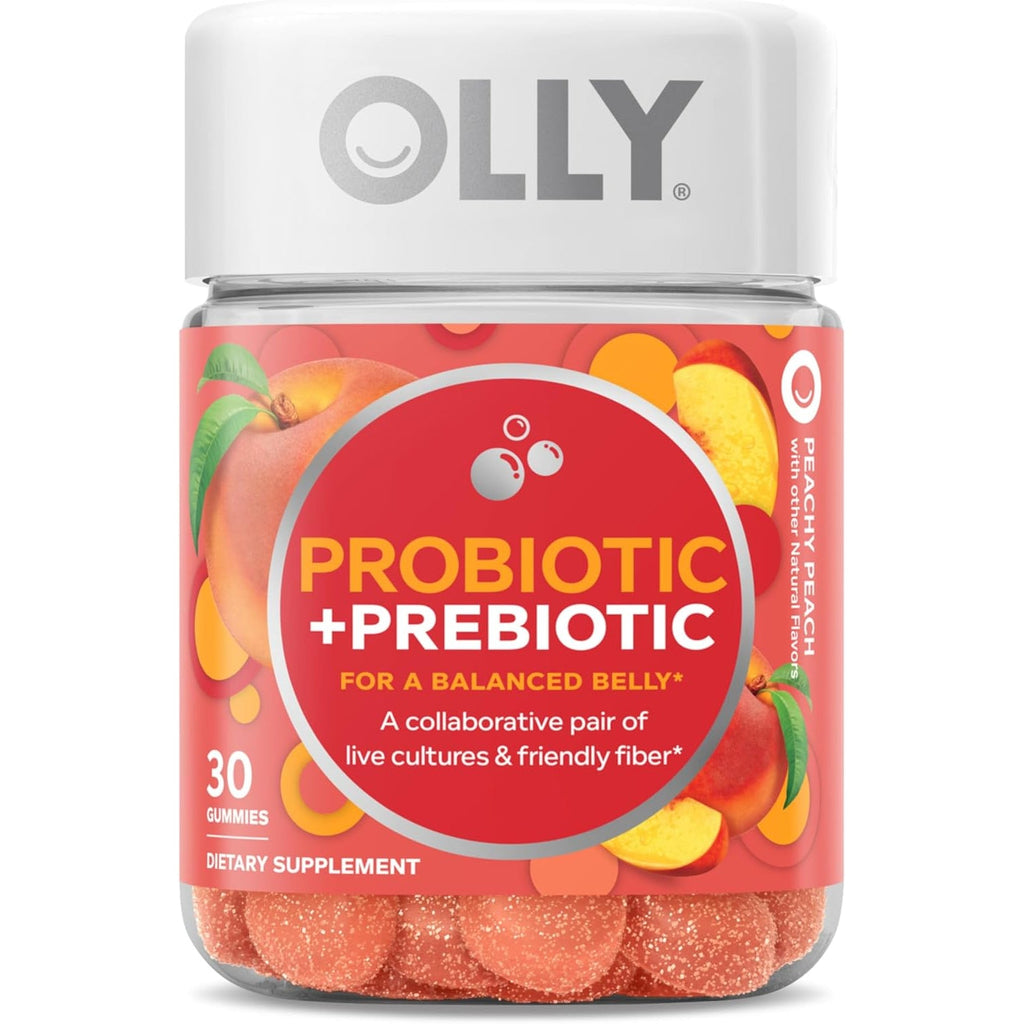 Olly, Probiotic + Prebiotic Gummy, 500 Million Cfus, Fos, Adult Chewable Supplement for Men and Women, Peach Flavored, 30 Day Supply, 30 Count