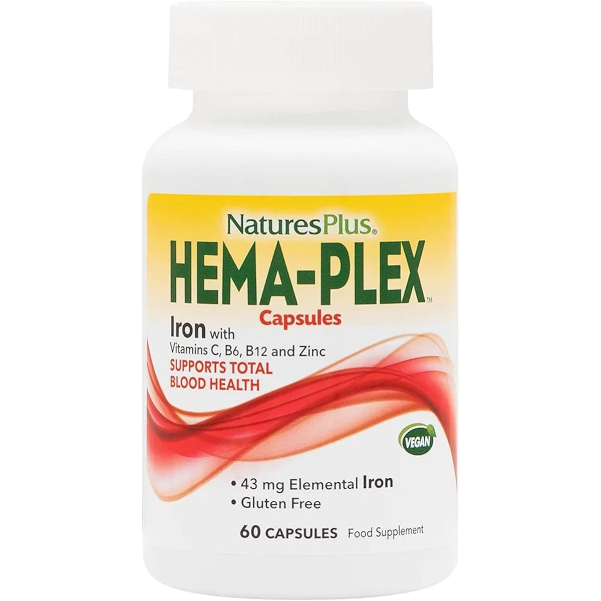 Naturesplus Hema-Plex Iron - 60 Fast-Acting Capsules - 85 Mg Chelated Iron - Total Blood Health - with Vitamin C & Bioflavonoids - Vegan, Gluten Free - 30 Servings