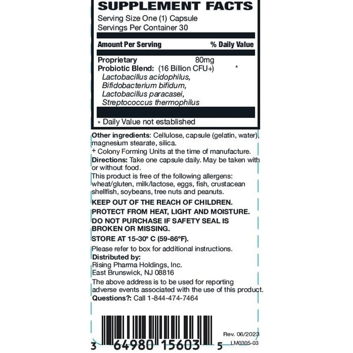 Rising Health Risaquad-2 Double Strength Probiotic Dietary Supplement - 80 Mg Proprietary Probiotic Blend, 30 Capsules