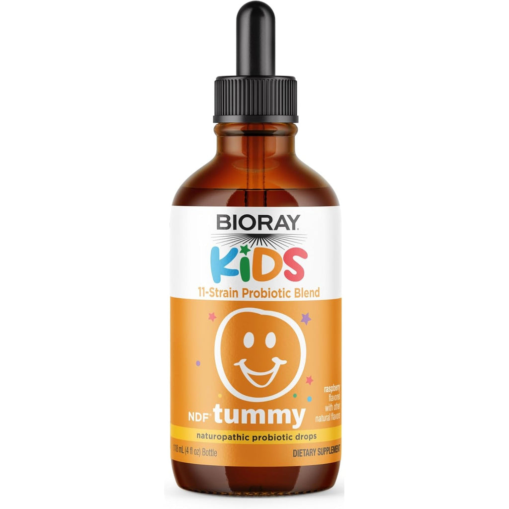 BIORAY Kids NDF Tummy, Raspberry - 4 Fl Oz (120 Ml) - 11-Strain Probiotic Blend - Supports the Immune Response in the GI Tract - Non-Gmo, Vegan, Gluten Free - Approx. 120 Servings