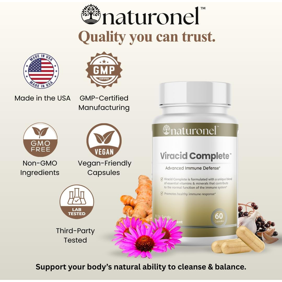 Viracid Complete – Comprehensive Immune Formula with Elderberry, Echinacea, Garlic, Zinc, L-Glutamine & Turmeric 95% Curcuminoids | Premium Supplement, Made in USA, GMP Certified (1)