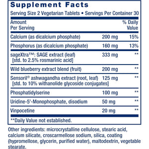 Life Extension Cognitex® Elite, Sage, Blueberry, Ashwagandha, Phosphatidylserine, Vinpocetine, Attention, Focus, Mood & Memory, Gluten-Free, Non-Gmo, Vegetarian, 60 Tablets