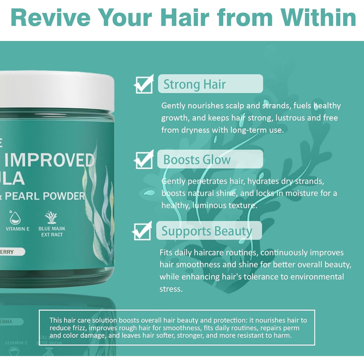 Revive Hair Gummies - Sea Moss Gummies with Hair, Skin & Nails Vitamins with Seamoss, Pearl Powder, Vitamin E, Aloe Vera, Liposomal Vitamin C, 30 Count