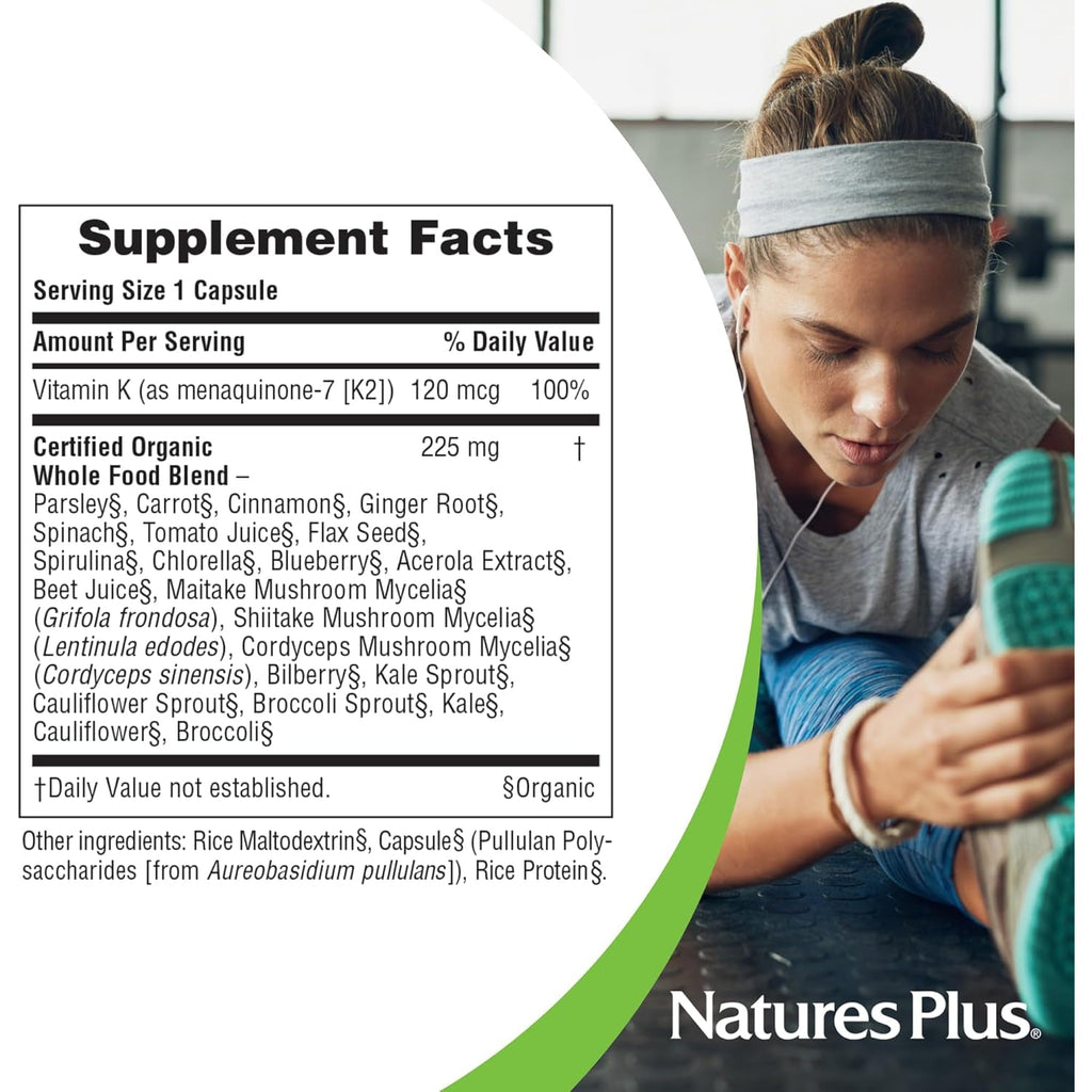Naturesplus Source of Life Garden Vitamin K2 - 60 Capsules, Pack of 2 - Supports Healthy Bones - USDA Certified Organic, Non-Gmo, Vegan, Gluten Free - 120 Total Servings