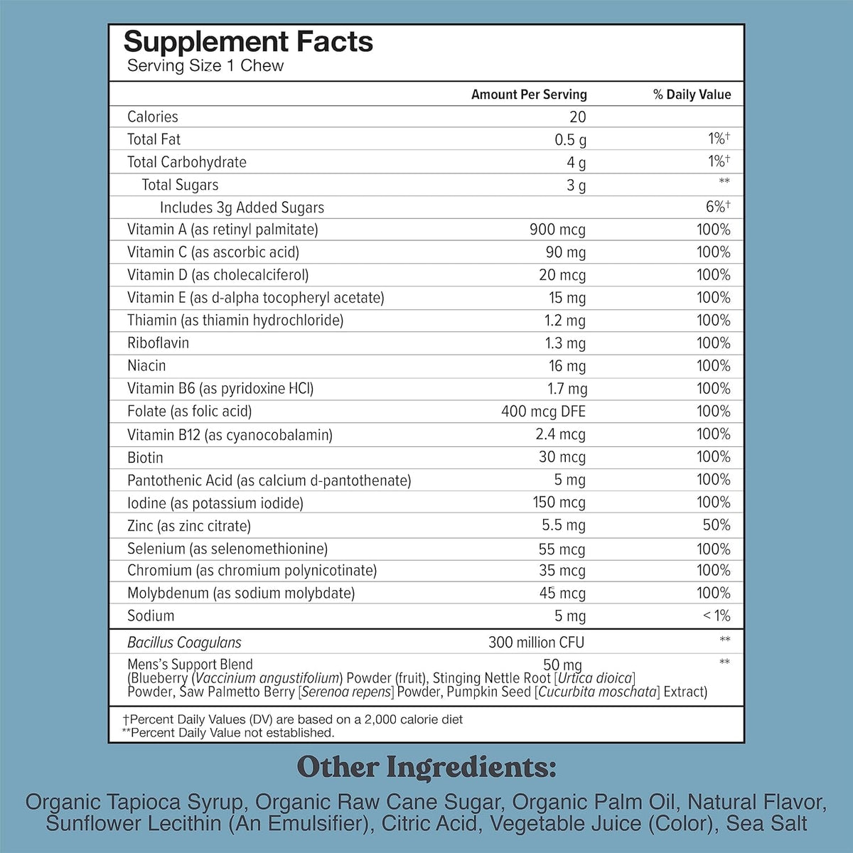 CHEWSY - Men'S Multivitamin Chews - Immune and Energy Support, Vitamin A, B12, C, D3, E, Folic Acid, Probiotics, Zinc - 30-Day Supply