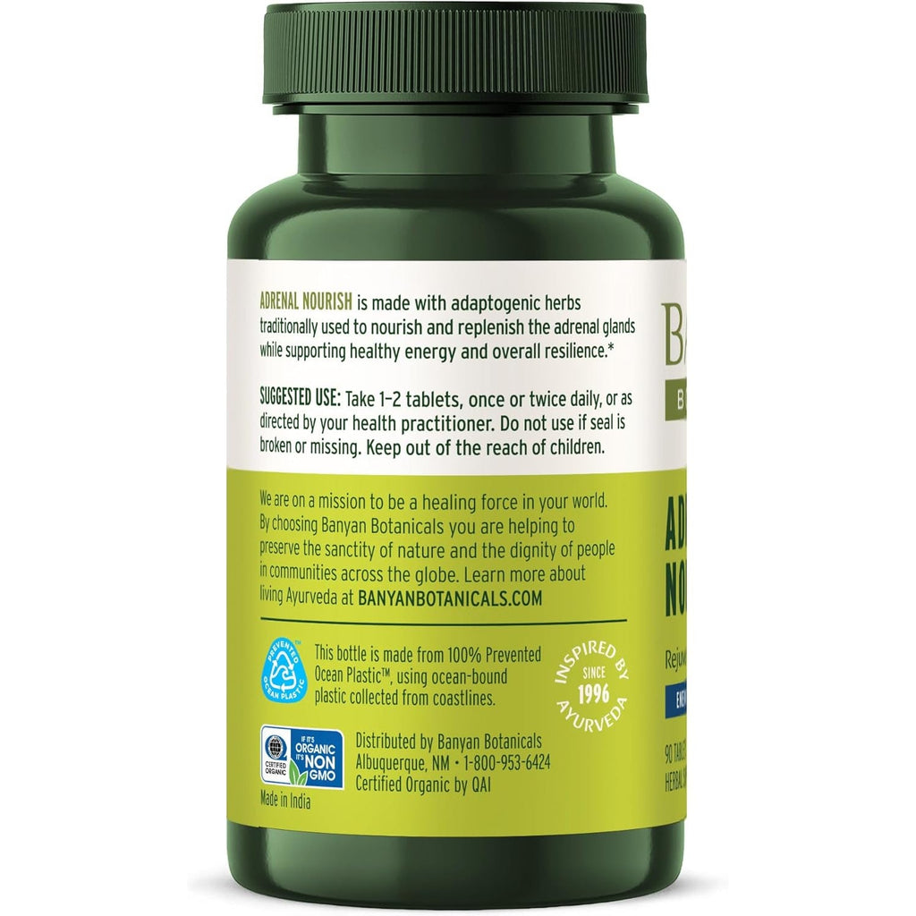 Banyan Botanicals Organic Adrenal Nourish - Cortisol Support & Stress Relief Supplement - Natural Energy & Fatigue Support with Ashwagandha & Adaptogens - 90 Tablets - Non-Gmo, Vegan*