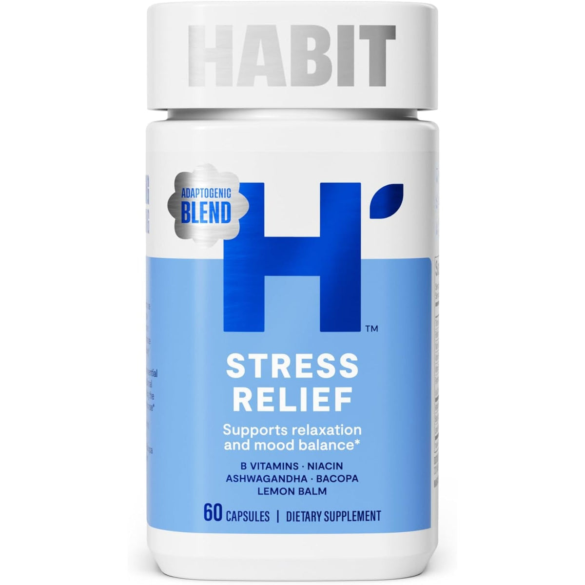 Habit Stress Relief Supplement (60 Capsules) - New Look, Supports Relaxation & Mood Balance, Vitamin B, Adaptogens, Lemon Balm, Calming, Vegan, Non-Gmo (1 Pack)