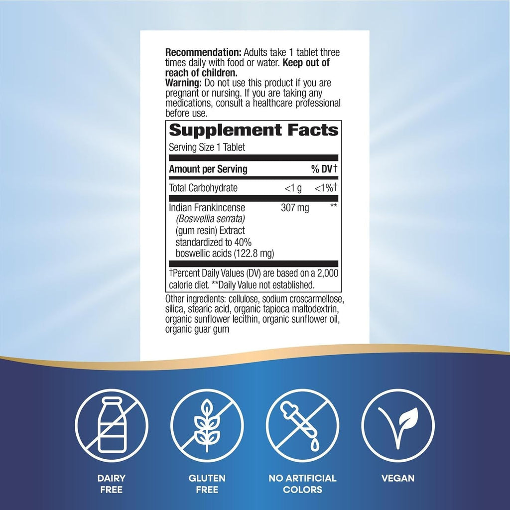 Nature'S Way Boswellia Standardized Extract, Supports Joint Mobility*, 307 Mg Boswellia Serrata Extract per Serving, Frankincense Supplement, Gluten Free & Vegan - 60 Tablets (Packaging May Vary)