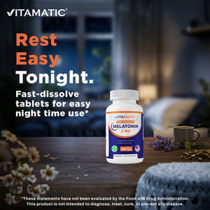 Vitamatic Melatonin 3Mg Tablets | Vegetarian, Non-Gmo, Gluten Free | 1 Year Supply | Natural Berry Flavor - 365 Tablets