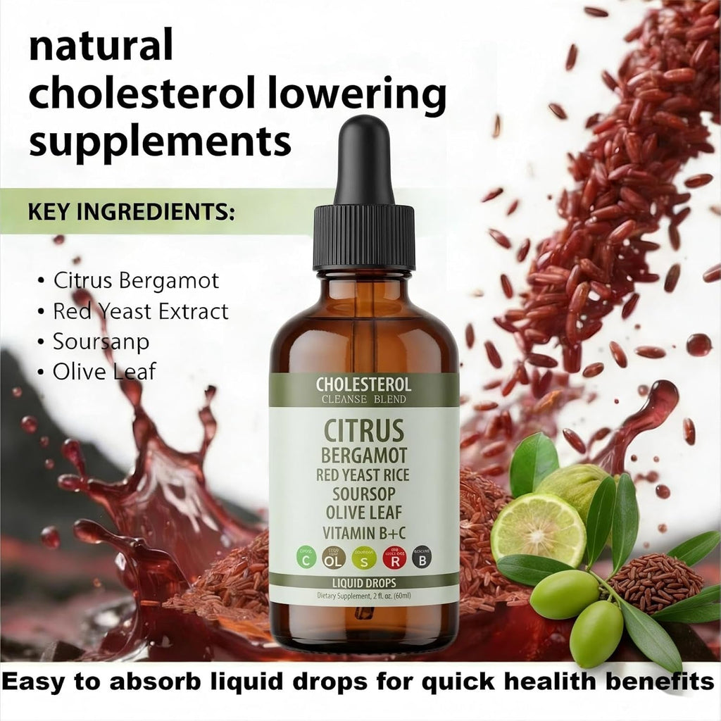 Red Yeast Rice Drops - High Absorption Cholesterol Support, Red Yeast Rice, Soursop, Olive Leaf,Vitamin B+C, Natural, Non-Gmo Vegan, Heart Health Antioxidant Liquid Supplement 2 Fl Oz,2Pcs