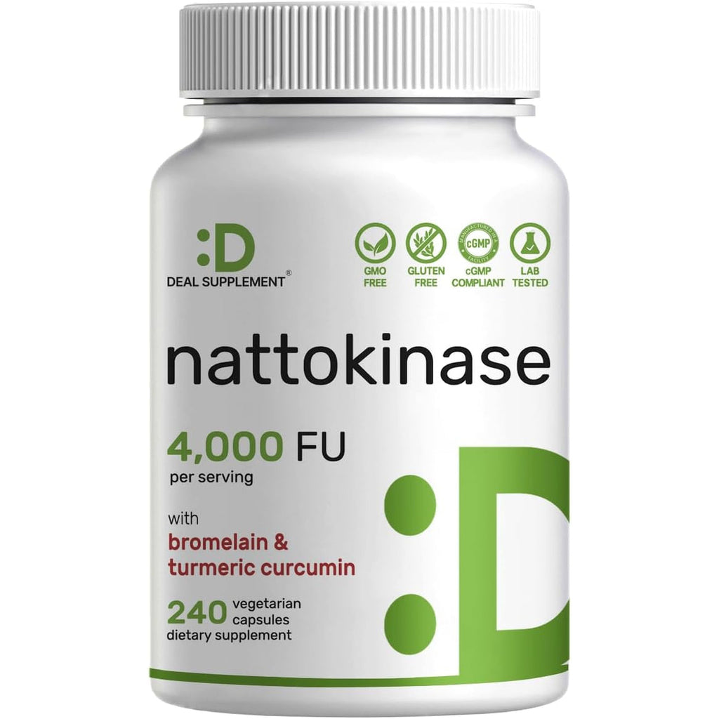Nattokinase Supplement 4,000 FU per Serving, 240 Veggie Capsules – Japanese Natto with Bromelain, Turmeric Curcumin & Black Pepper Complex – Digestive Enzymes & Heart Health – Non-Gmo, Vegan