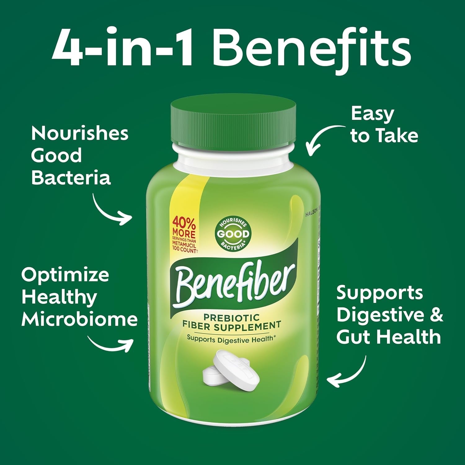 Benefiber Prebiotic GLP-1 Friendly Fiber Supplement Caplets, 84 Count