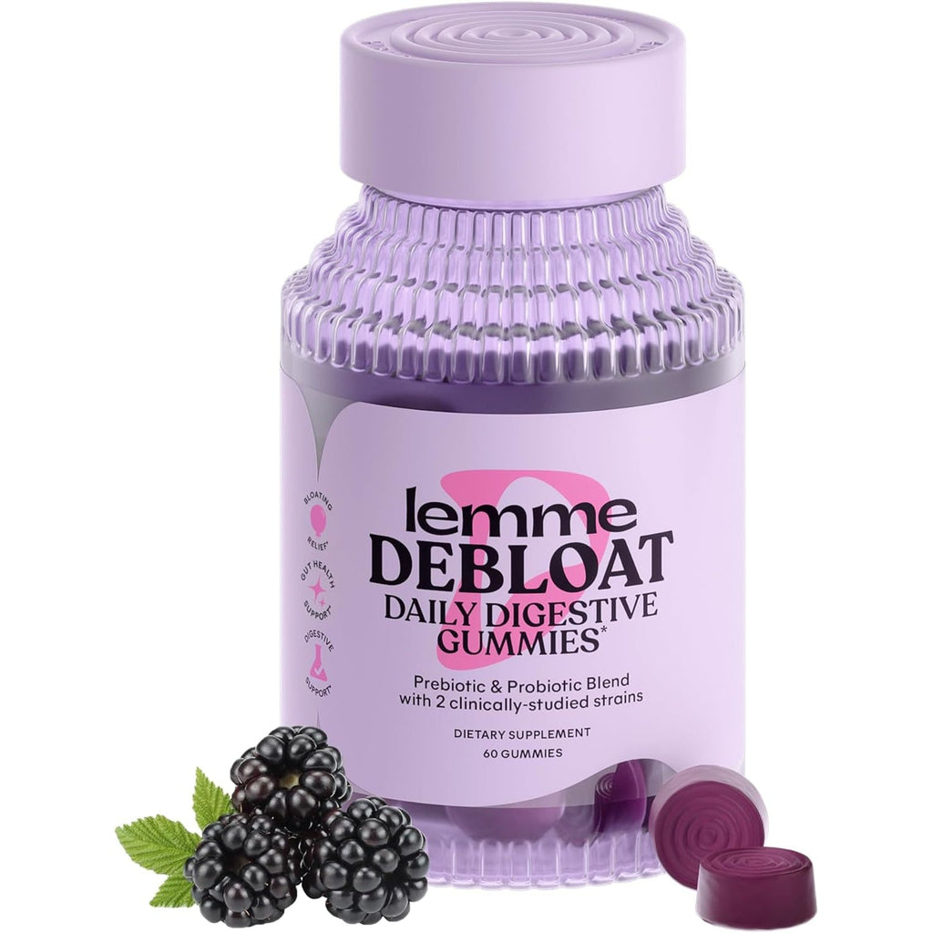 Lemme Debloat - Digestive & Gut Health Gummies with 2 Clinically Studied Probiotics & Prebiotic, Vegetarian, Gluten Free, Non GMO, Blackberry Flavor (60 Count)