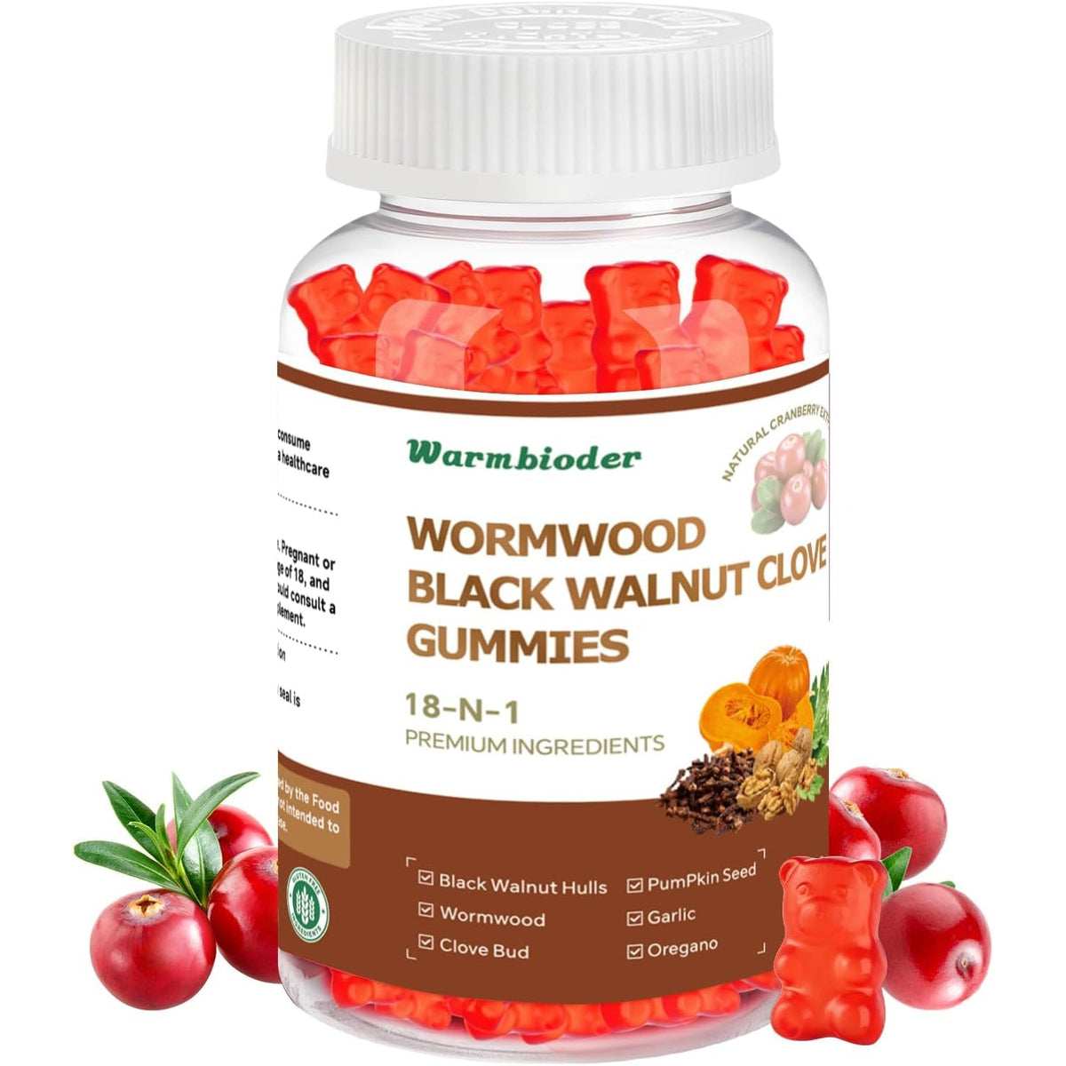18-In-1 Wormwood Black Walnut Clove Gummies for Adults,Liver Support,With Pumpkin Seed Oil,Rapid Gut Cleanse & Digestive Health with Clove,Garlic,Turmeric,Oregano,Cranberry Extract