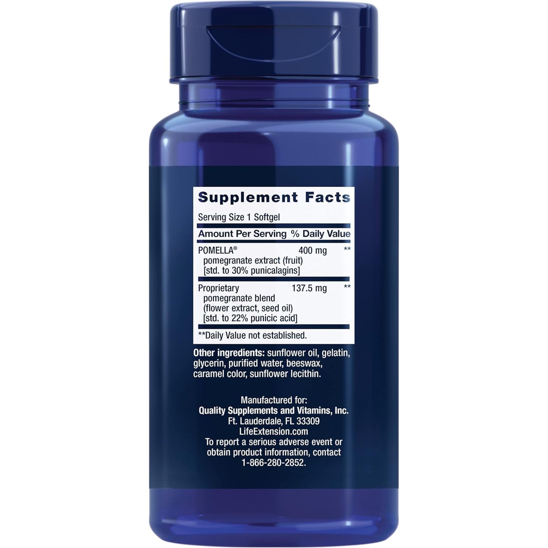 Life Extension Pomegranate Complete, Fruit Extract, Flower, Seed Oil Extract, Cardiovascular Health, Antioxidant Support, Superfood Supplement, Gluten Free, Non-Gmo, 30 Softgels