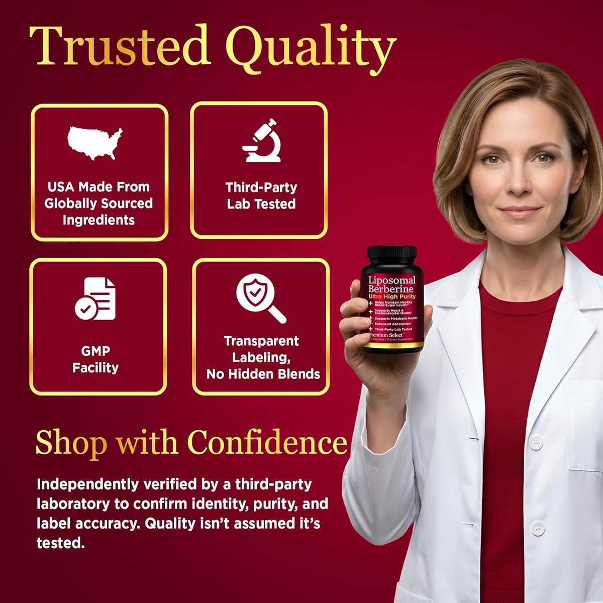 Liposomal Berberine HCL Capsules Supplement for Men and Women - 60 Capsules, 30 Servings - Third Party Tested, Made in USA