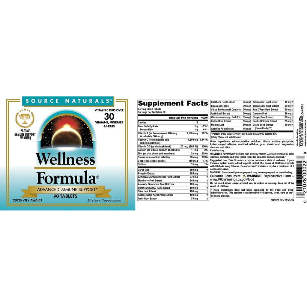 Source Naturals Wellness Formula Bio-Aligned Vitamins & Herbal Defense - Immune System Support Supplement & Immunity Booster* - 90 Tablets