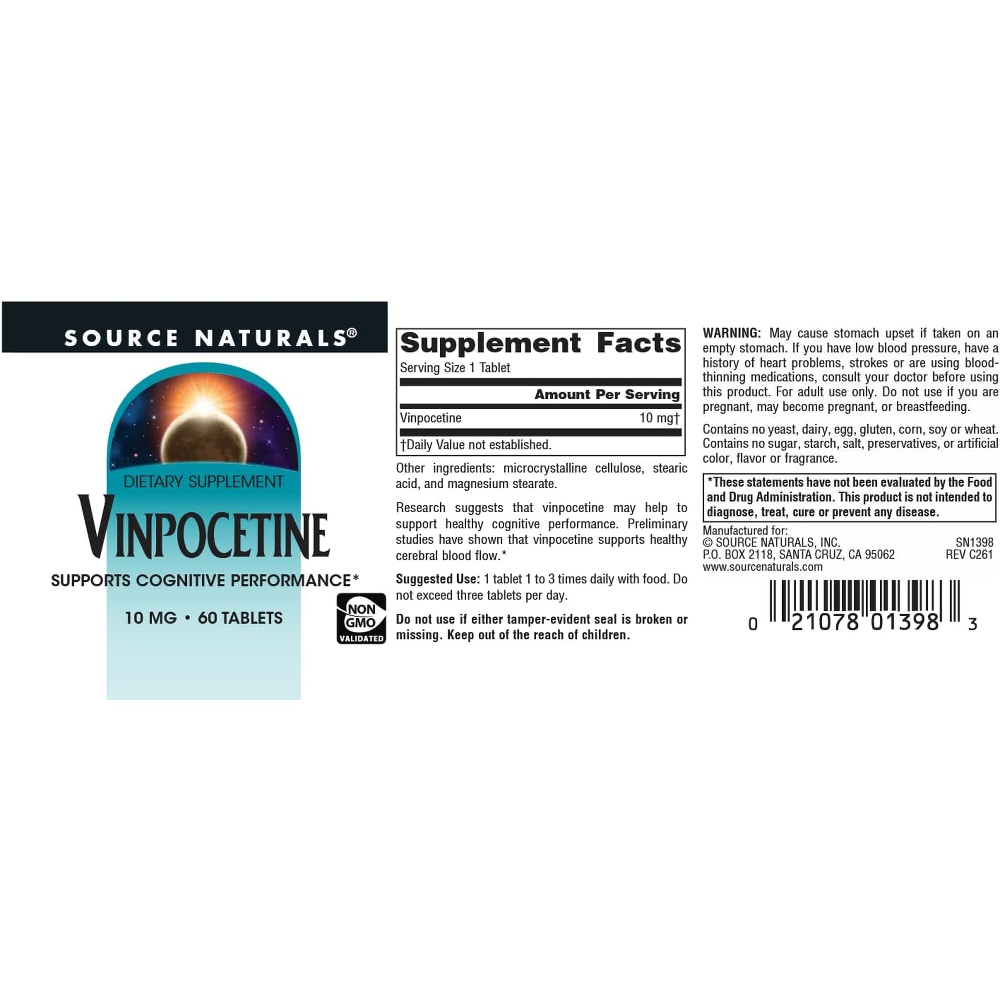 Source Naturals Vinpocetine Tablets, Supports Cognitive Performance*, 10 Mg - 60 Tablets