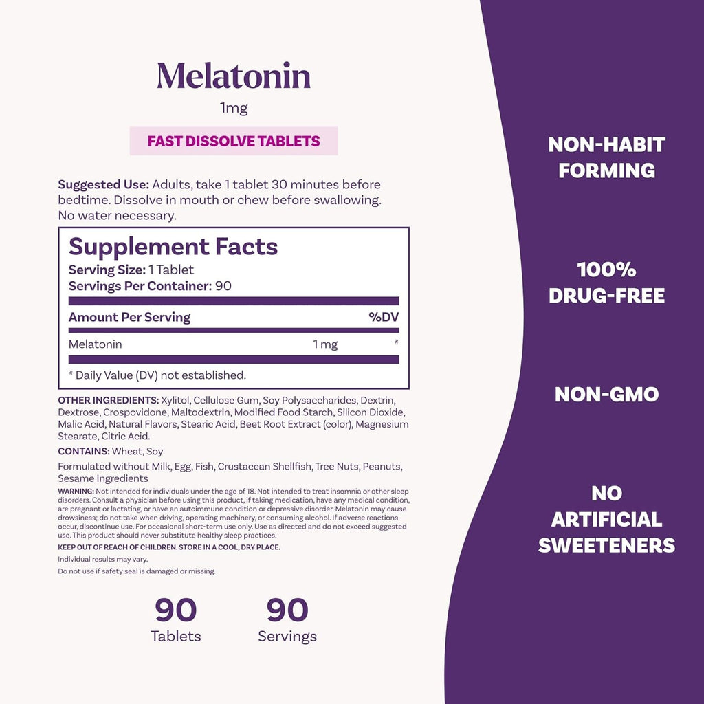 Natrol Fast Dissolve Melatonin 1 Mg, Sleep Support for Adults