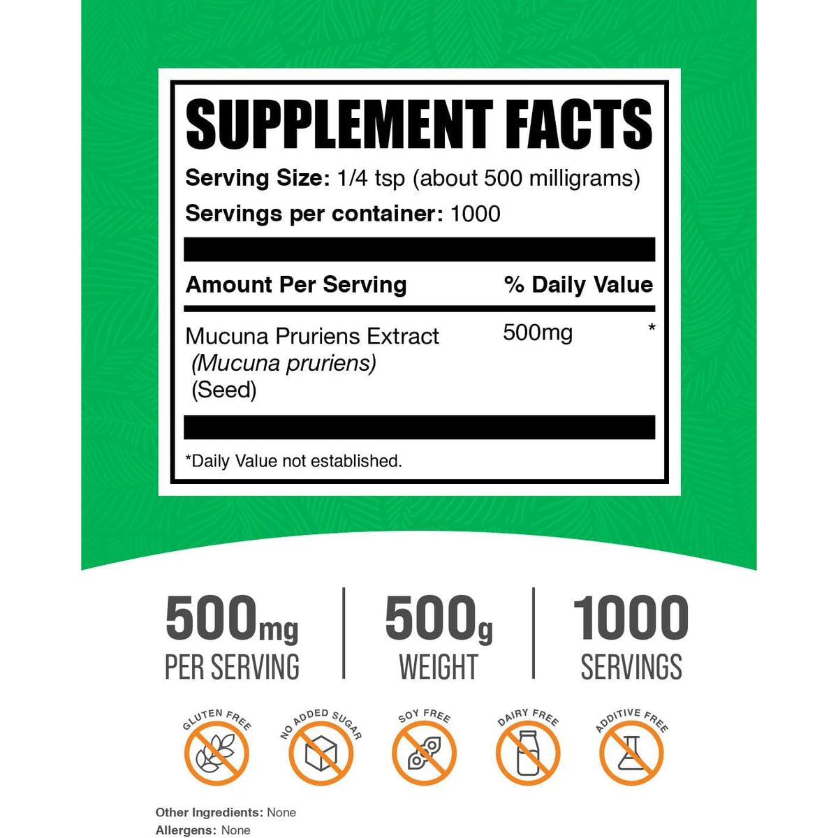 Bulksupplements.Com Mucuna Pruriens Extract Powder - Mucuna Pruriens Supplements, Herbal Supplement - Vegan & Gluten Free, 500Mg per Serving, 500G (1.1 Lbs) (Pack of 1)