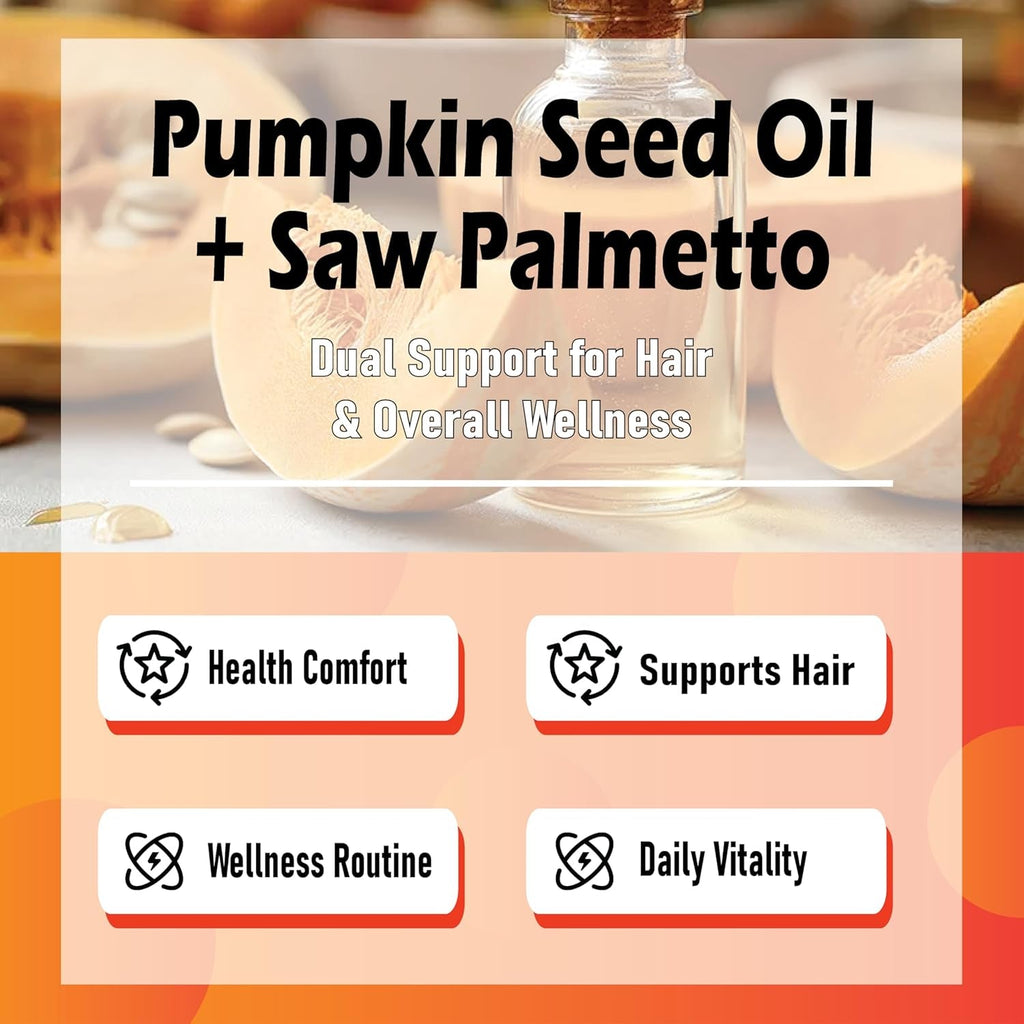 BELANO Pumpkin Seed Oil with Saw Palmetto Capsules, Pumpkin Seed Oil for Hair Growth, Improve Hair Loss, Cold Pressed, Promote Hair Growth, Maintain Body Balance, 60 Softgels