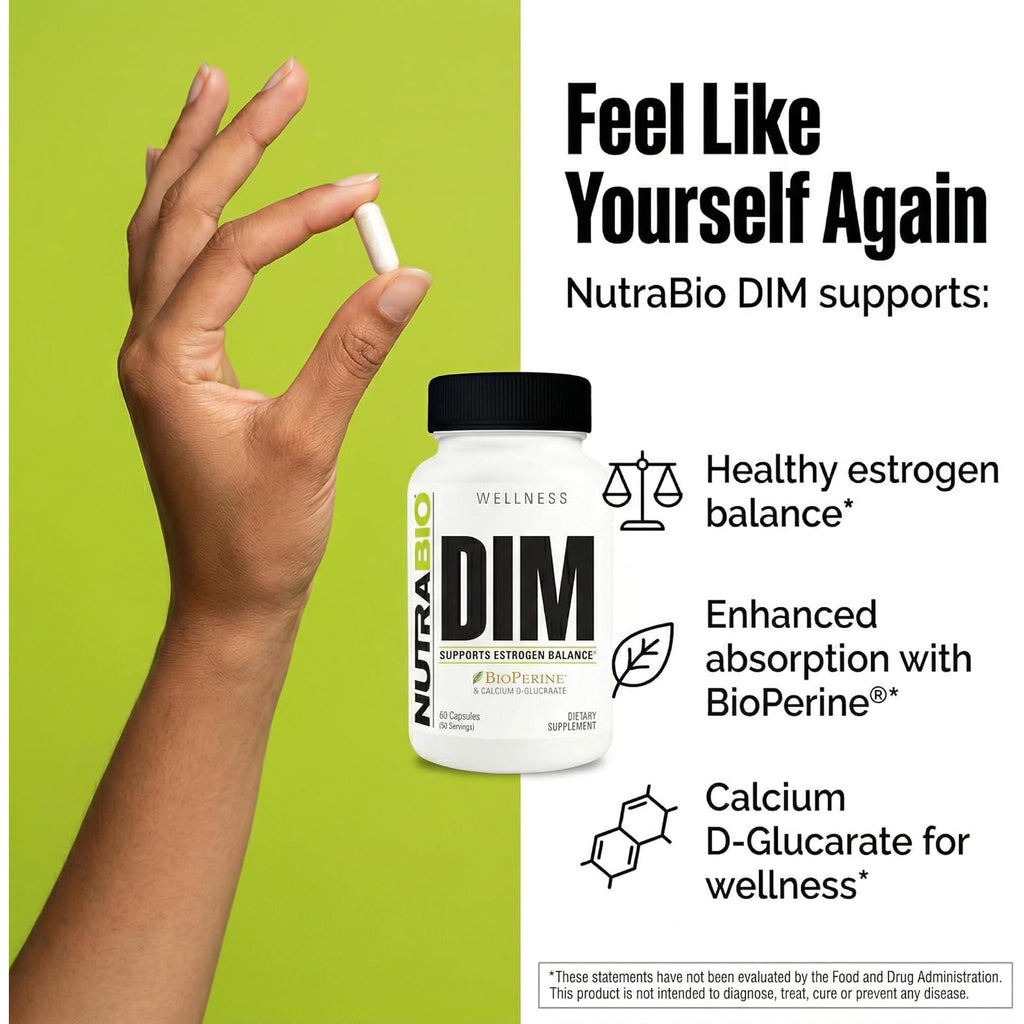 Nutrabio DIM Supplement, Supports Estrogen Balance, 100Mg - 60 Vegetable Capsules
