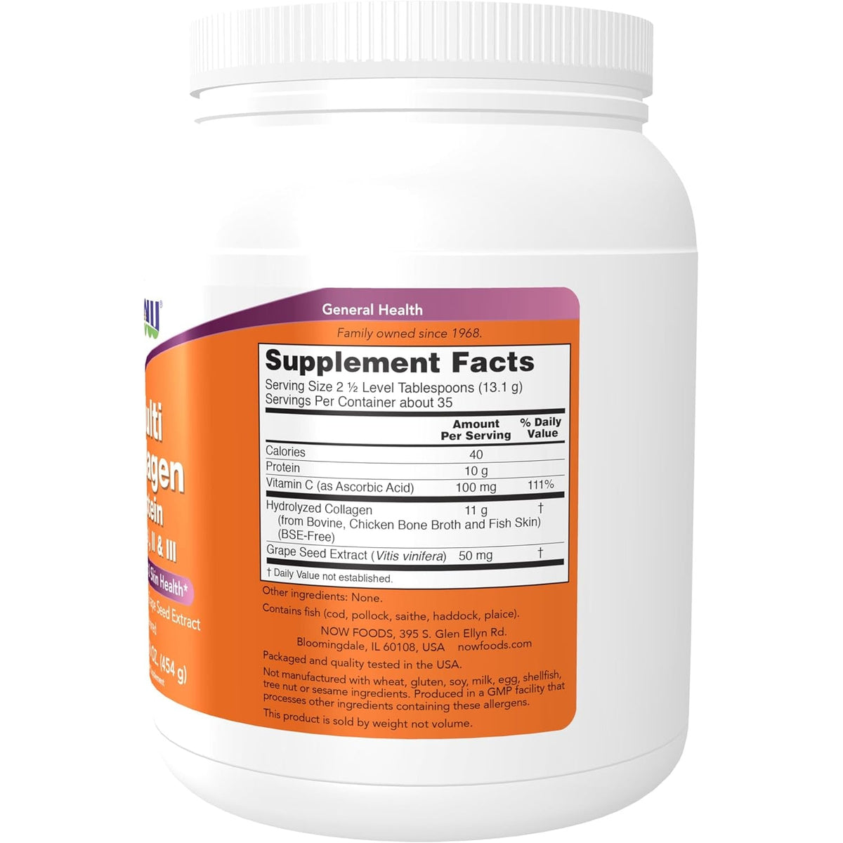 Now Foods Supplements, Multi Collagen Protein Types I, II & III Powder, Bone, Joint, and Skin Health, 16 Oz (454 G)