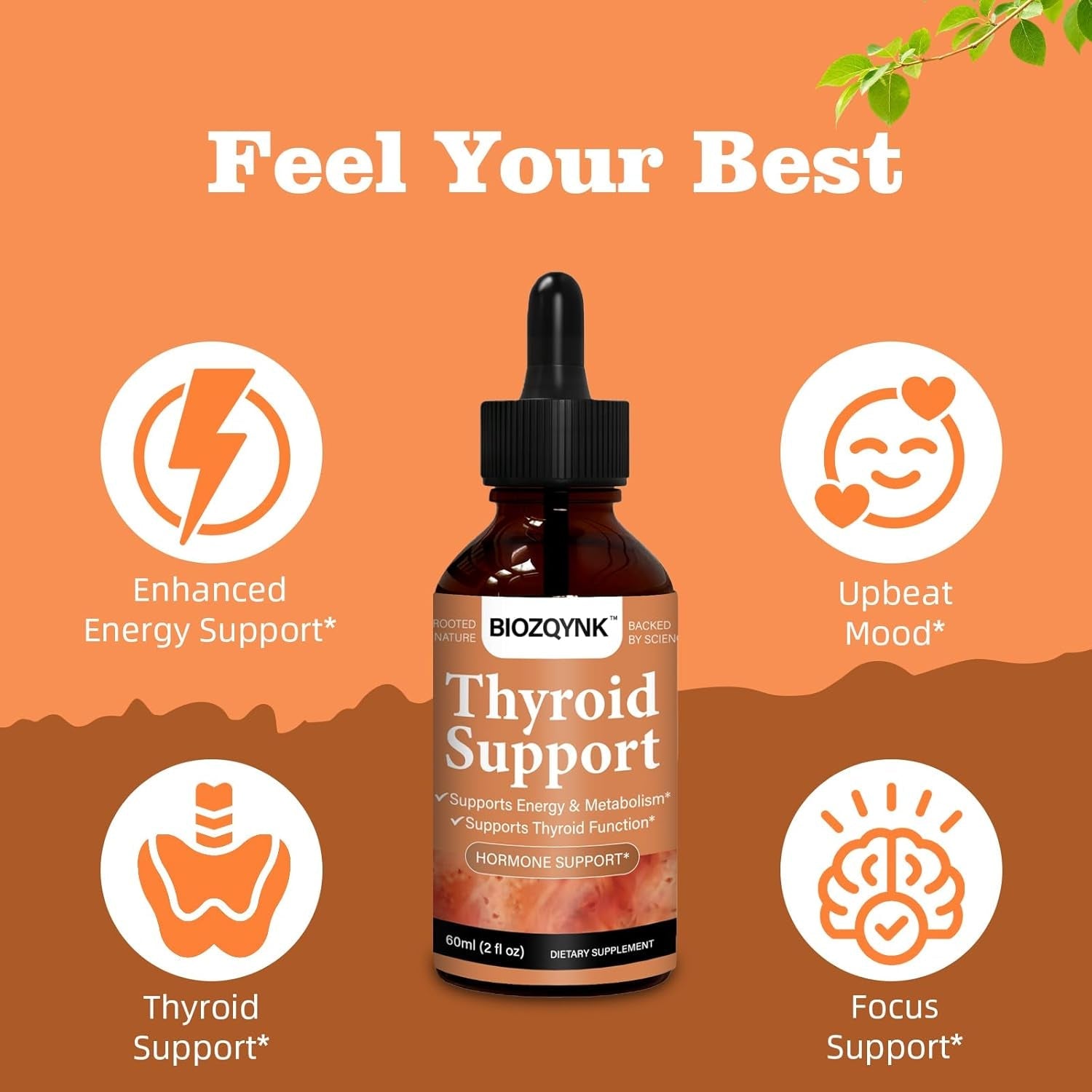 Thyroid Support Liquid Drops – Multi-Nutrient & Herbal Balance Formula with Iodine, Selenium, Zinc, Ashwagandha, Schisandra & Kelp – Metabolism, Energy & Focus Support – 2 Fl Oz (60 Ml)