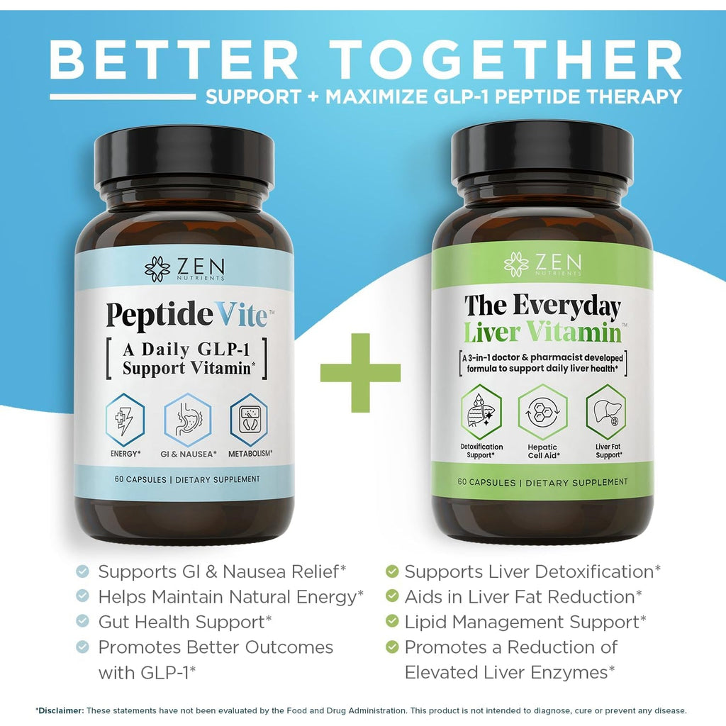 Zen Nutrients Peptidevite GLP-1 Support Vitamin for Gut Health with Probiotics, Bromelain, Chromium Picolinate & Organic Ginger (60 Capsules)