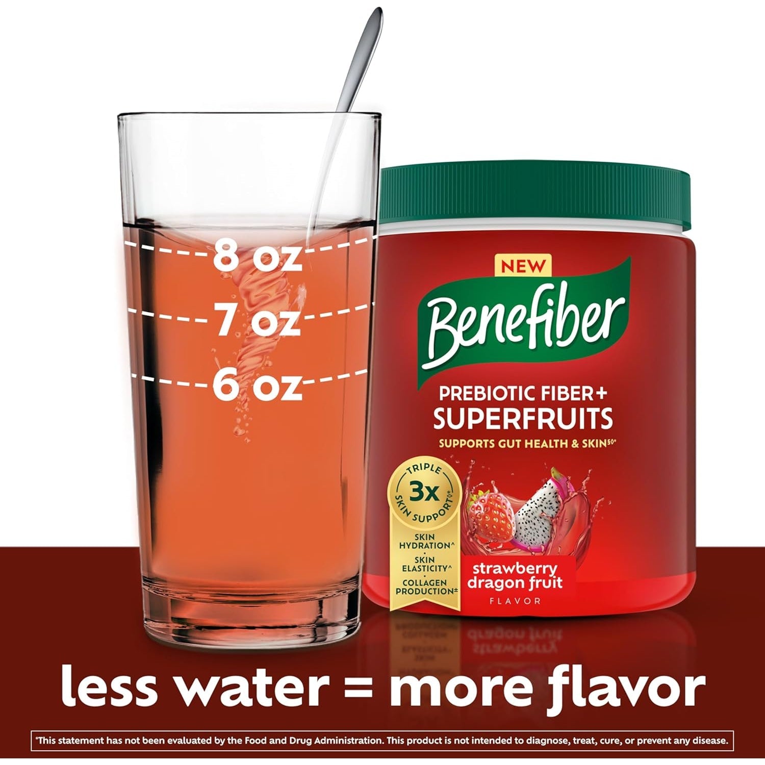 Benefiber Prebiotic GLP-1 Friendly Fiber + Superfruits Dietary Supplement, Strawberry Dragon Fruit Flavor, 8.8 Oz (250G)