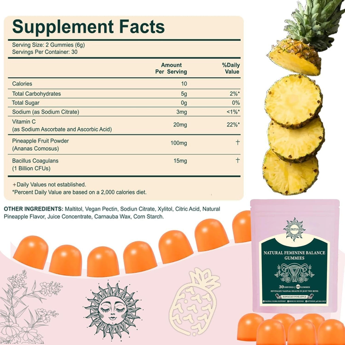 Vaginal Probiotics for Women, Feminine Balance Gummies for Ph Balance, Women'S Health Supplement, Feminine Freshness & Immune Support, Vegan Gluten Free, Hawaiian Pineapple, 60 Count