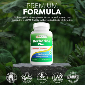 Best Naturals Berberine plus 1000Mg per Serving, (Non-Gmo) 60 Capsules - Contains Berberine HCL 1000Mg, Vitamin C 120Mg & Zinc Gluconate 30 Mg