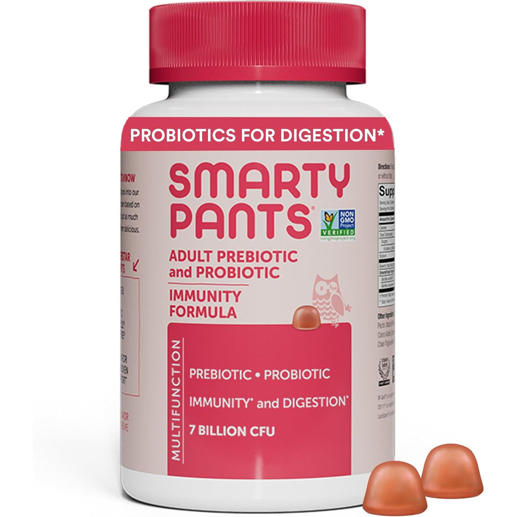 Smartypants Adult Probiotic & Prebiotic Gummies for Digestive Health: Gut Health Supplement, Clinically Studied Prebiotic for Immune Support, Strawberry, 60 Count (30 Day Supply)