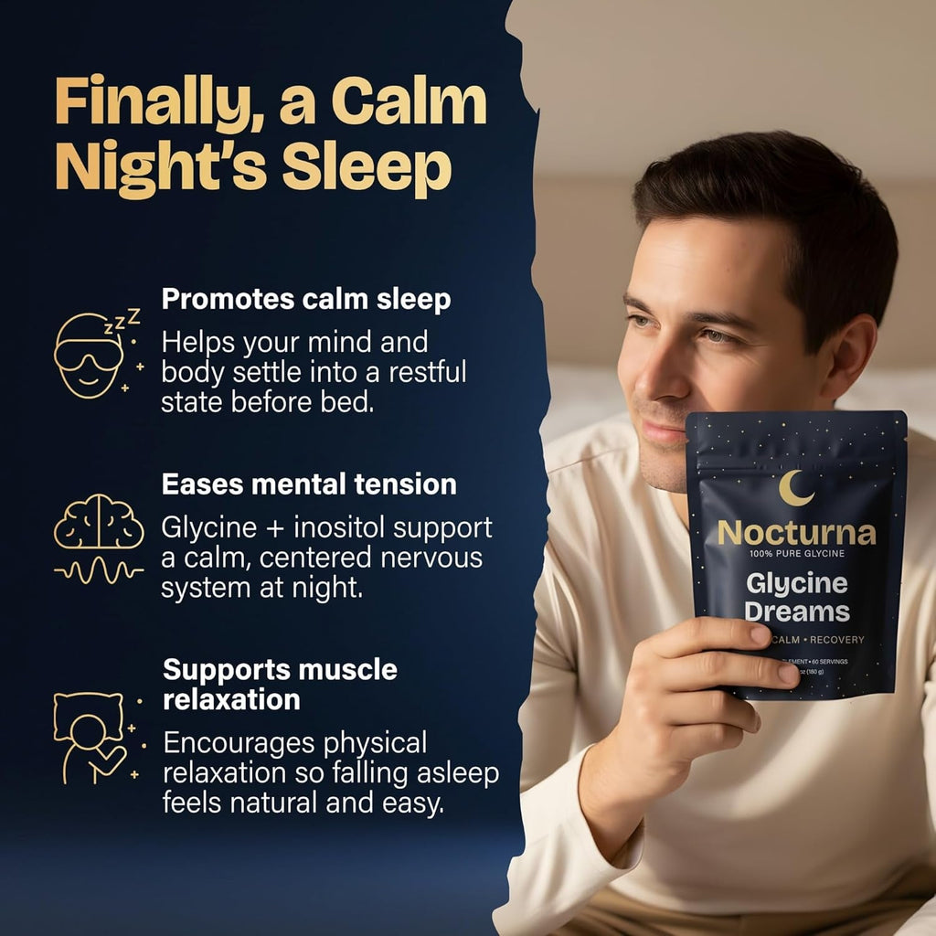 Glycine Supplement – 100% Pure 3G Glycine Powder for Sleep, Calm & Recovery – USA Made Sleep Aid for Men & Women – Non-Gmo & Completely Natural - 6.3Oz for 60 Servings