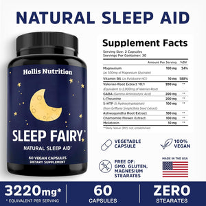 SLEEP FAIRY Natural Sleep Aid | Magnesium Glycinate 500Mg, Melatonin 10Mg, L-Theanine, B6, 5-HTP, GABA, Valerian Root & Ashwagandha | Herbal Sleeping Pills for Adults | Vegan Sleep Pills | MADE in USA